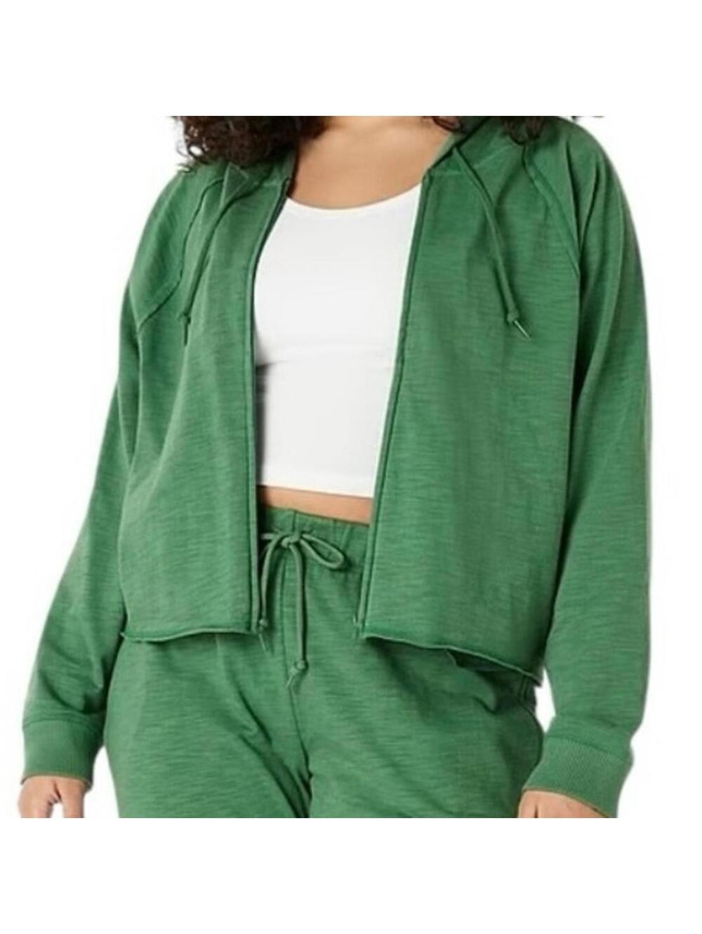 SOLD! Victoria's Secret PINK Crop Hoodie Cotton Zip Green Large
